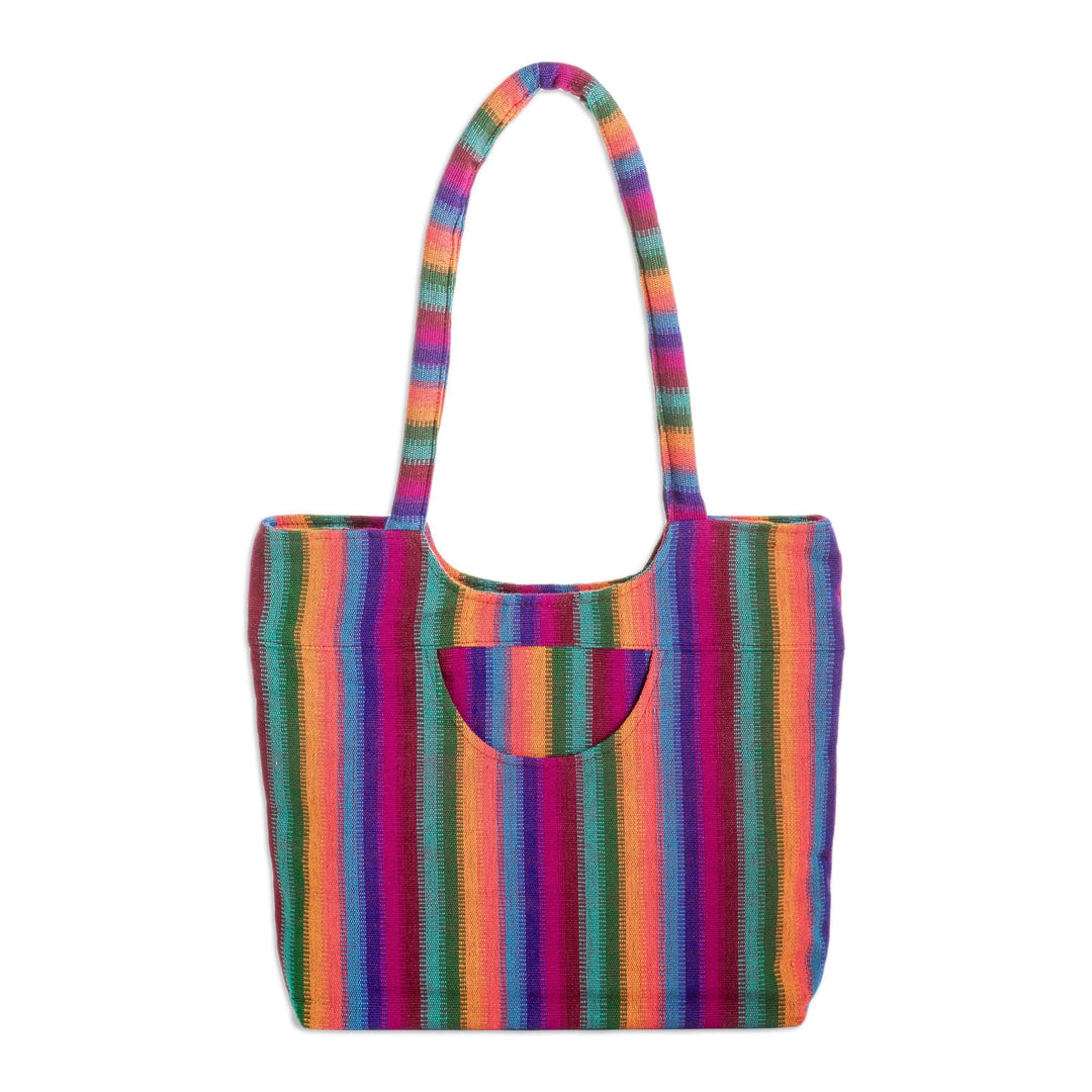 Striped Cotton Shoulder Bag Hand Woven in Guatemala - Colorful Countryside Stripes