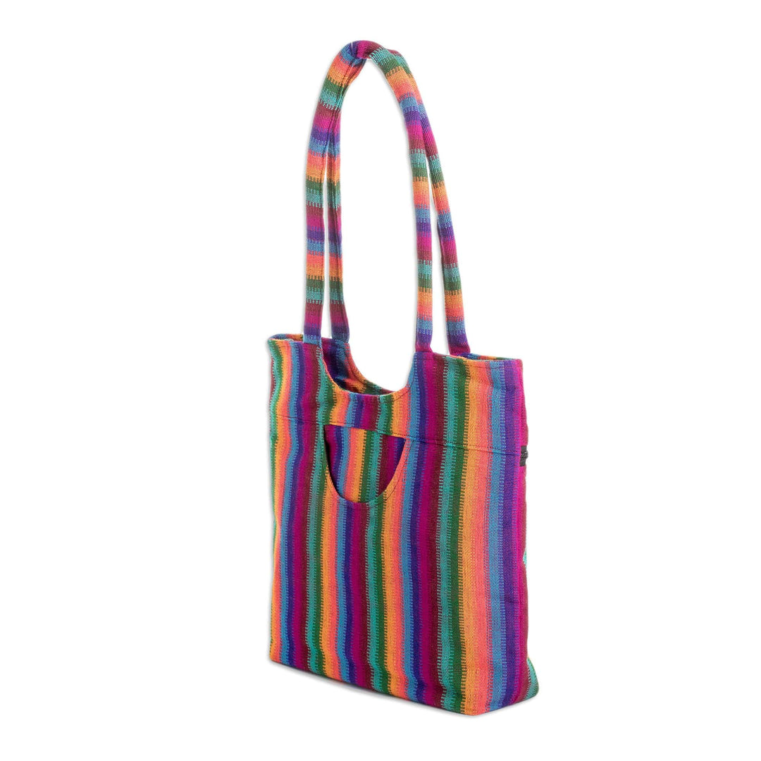 Striped Cotton Shoulder Bag Hand Woven in Guatemala - Colorful Countryside Stripes