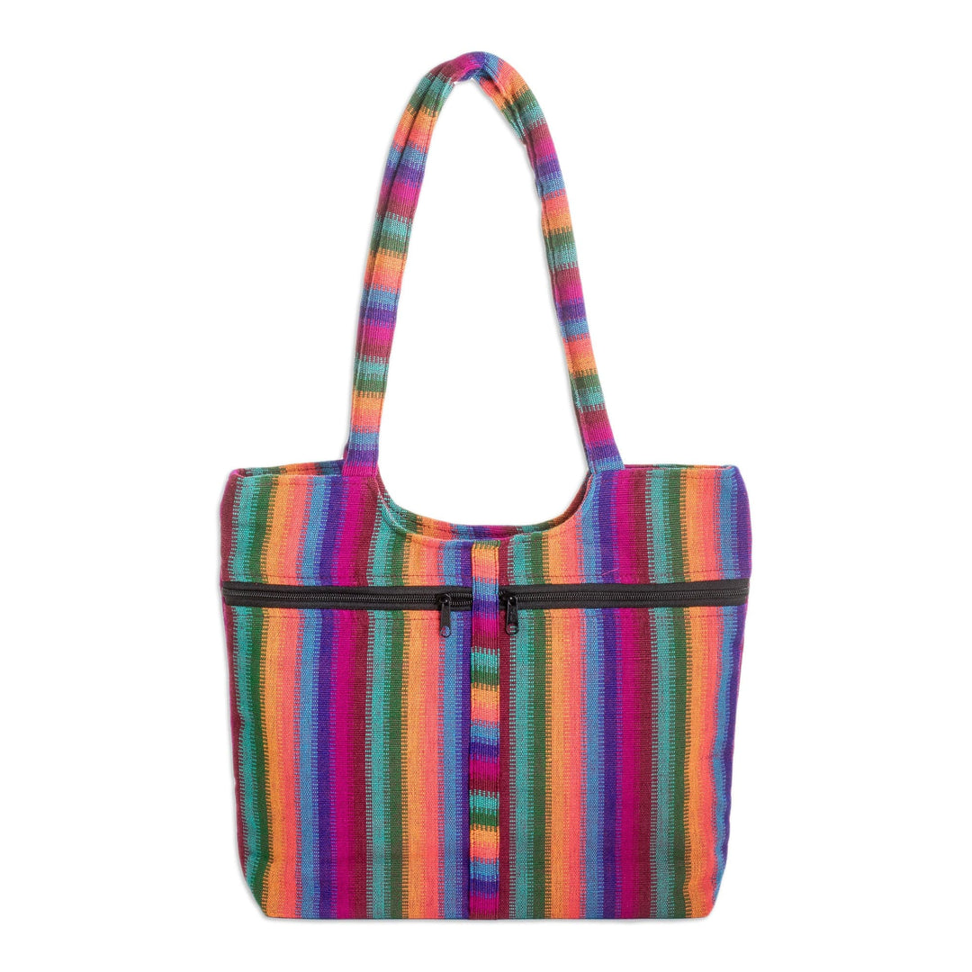 Striped Cotton Shoulder Bag Hand Woven in Guatemala - Colorful Countryside Stripes