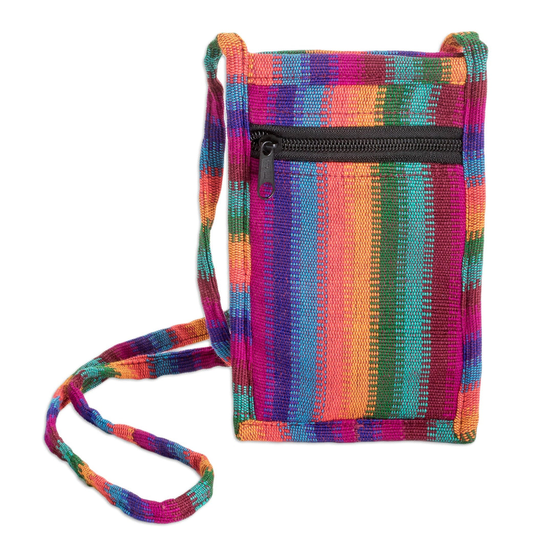 Striped Cotton Cell Phone Sling Bag Hand Woven in Guatemala - Colorful Countryside Stripes
