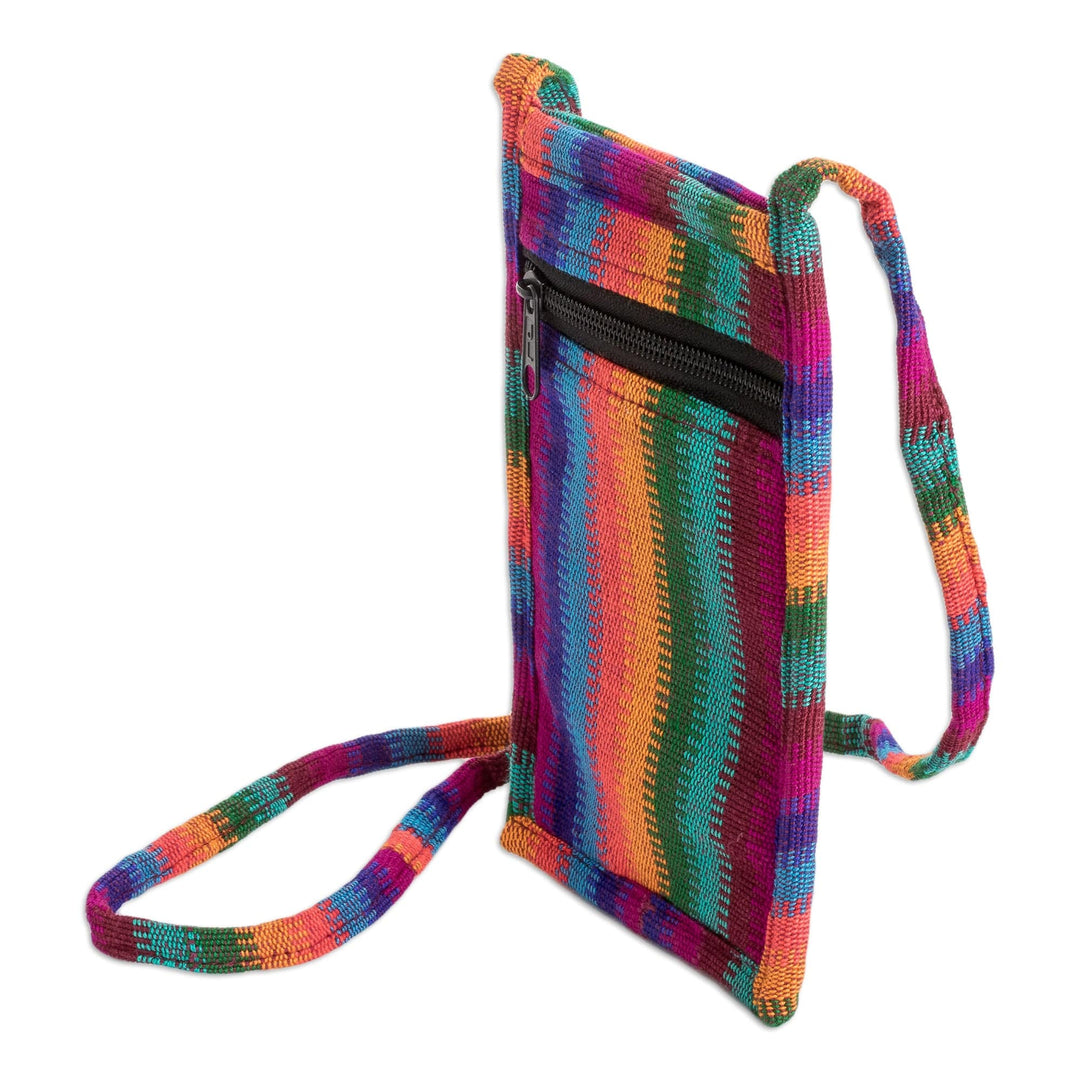 Striped Cotton Cell Phone Sling Bag Hand Woven in Guatemala - Colorful Countryside Stripes
