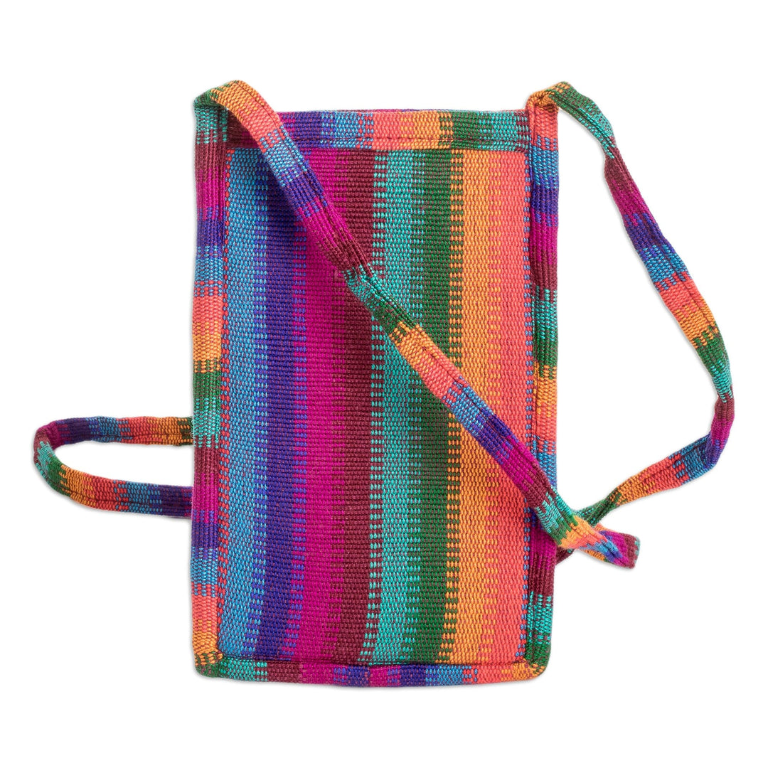 Striped Cotton Cell Phone Sling Bag Hand Woven in Guatemala - Colorful Countryside Stripes