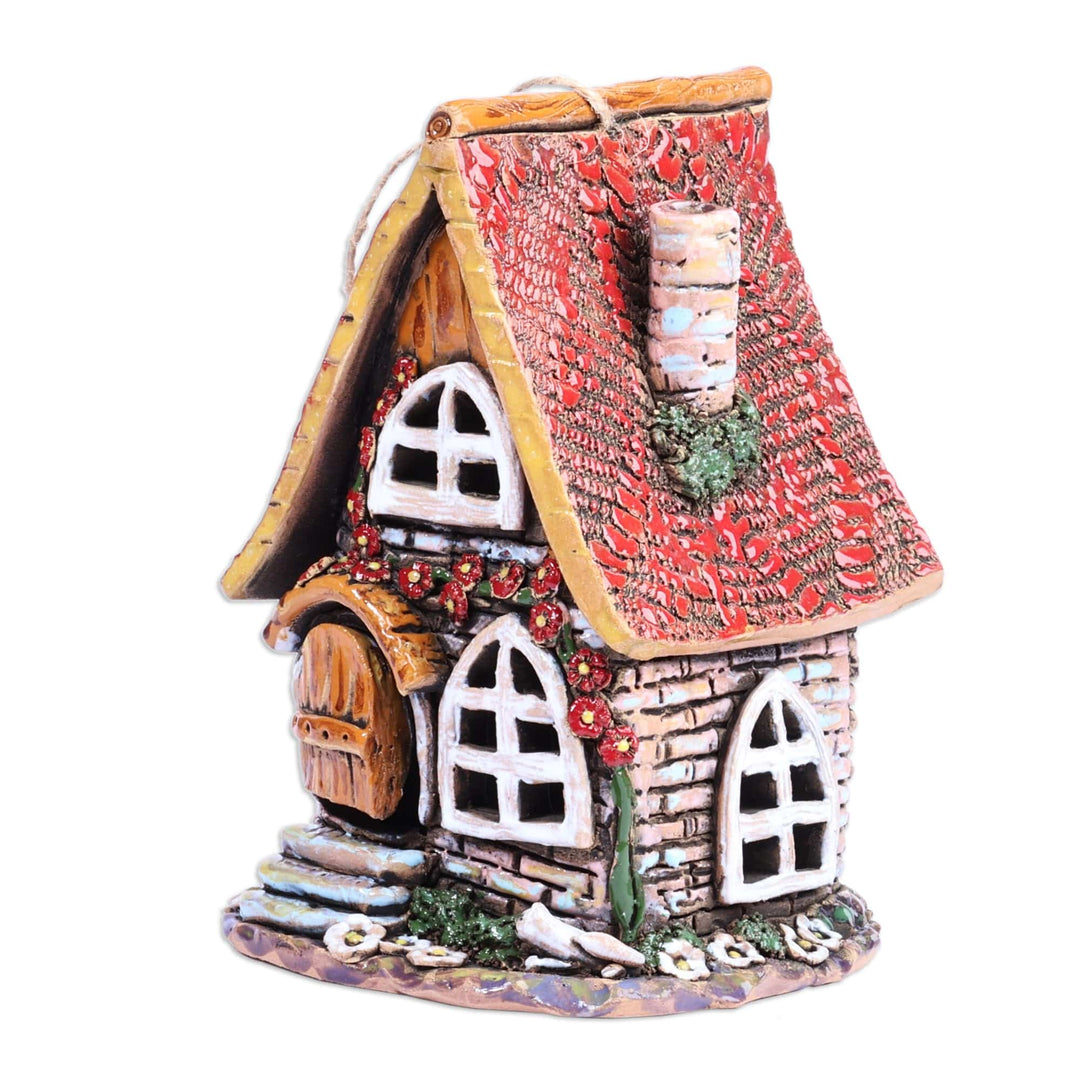 House-Themed Brown Painted Ceramic Tealight Holder - Warm Home