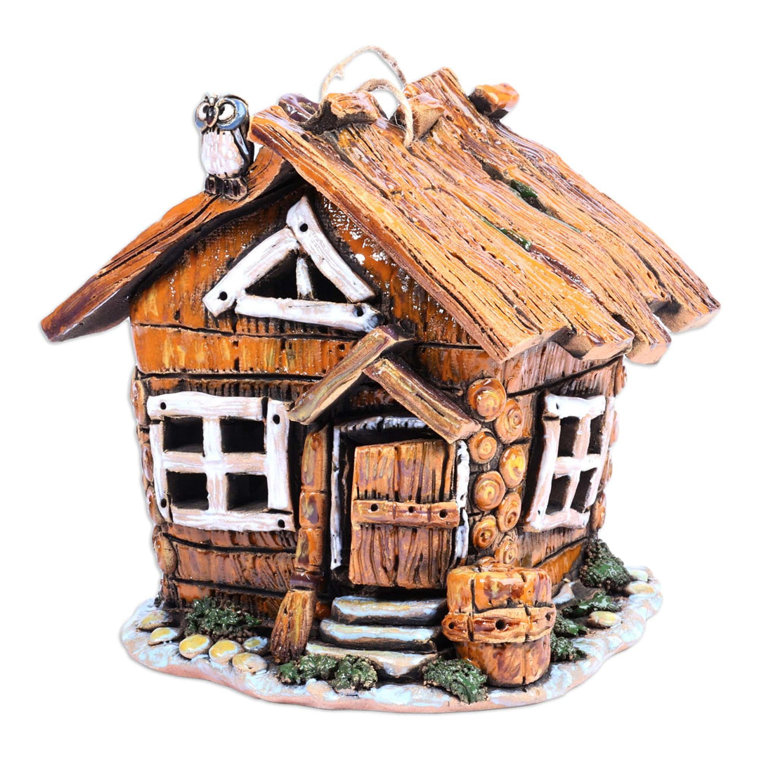 Painted Whimsical Cottage-Themed Ceramic Tealight Holder - Homey Cottage