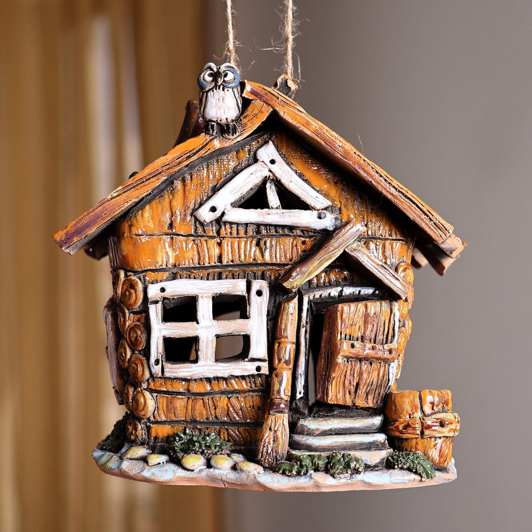 Painted Whimsical Cottage-Themed Ceramic Tealight Holder - Homey Cottage