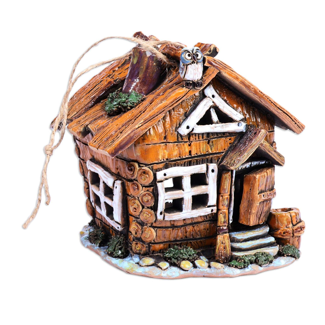 Painted Whimsical Cottage-Themed Ceramic Tealight Holder - Homey Cottage
