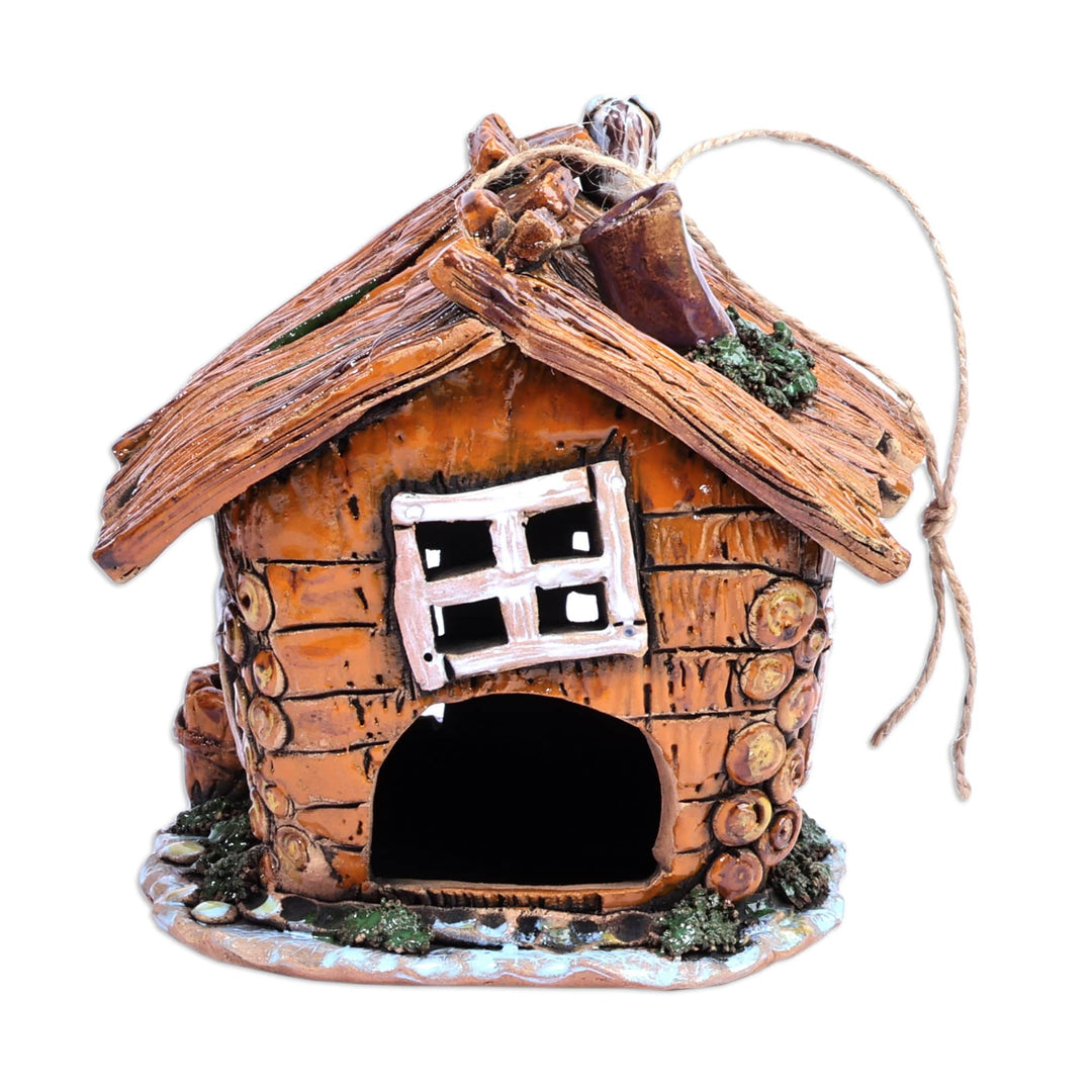 Painted Whimsical Cottage-Themed Ceramic Tealight Holder - Homey Cottage