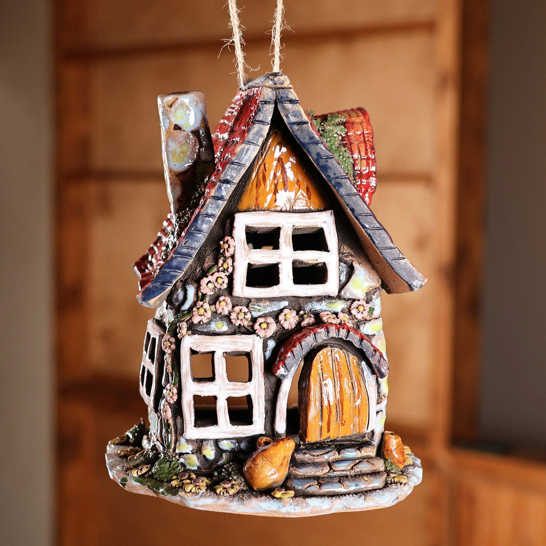 House-Themed Handcrafted Painted Ceramic Tealight Holder - Dreamy Home