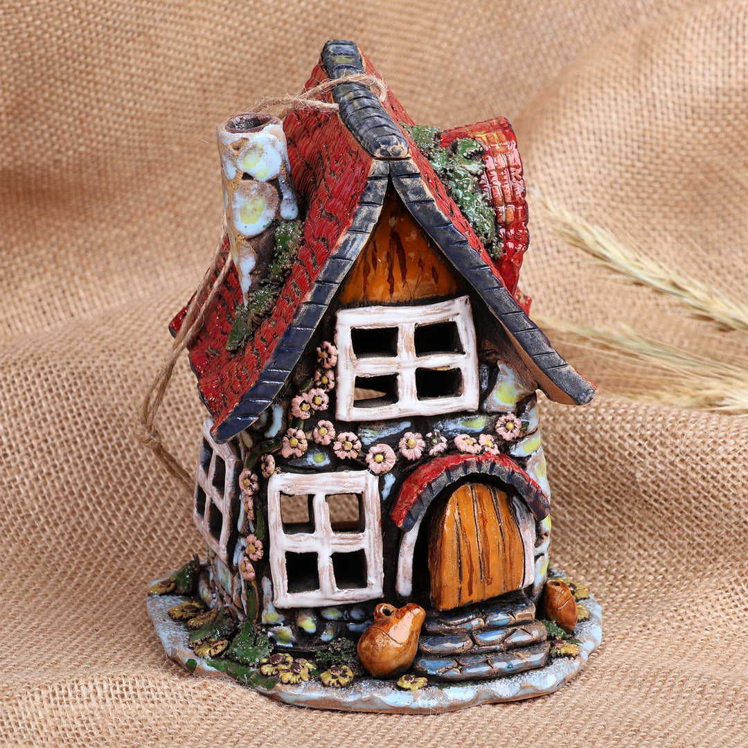 House-Themed Handcrafted Painted Ceramic Tealight Holder - Dreamy Home