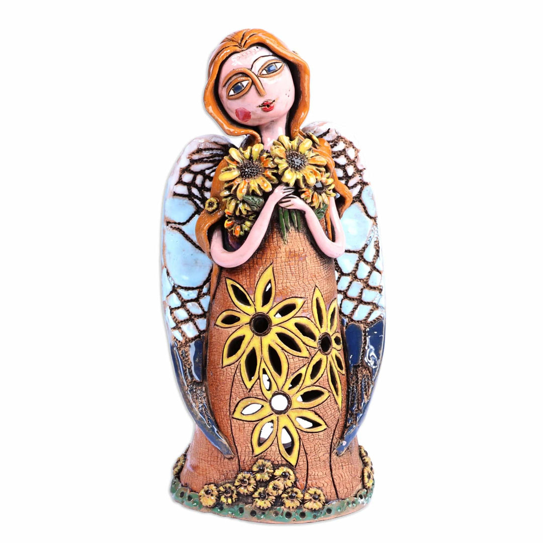 Handcrafted Whimsical Floral Angel Ceramic Sculpture - Angelic Spring