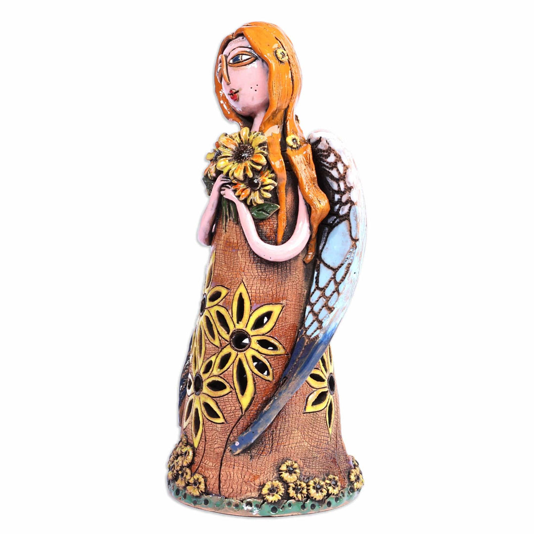 Handcrafted Whimsical Floral Angel Ceramic Sculpture - Angelic Spring