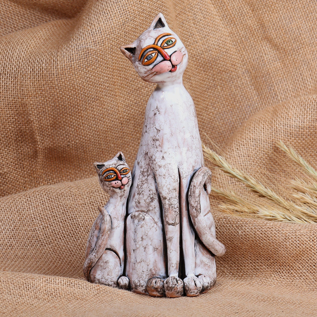 Cat-Themed Painted Ceramic Sculpture Crafted in Armenia - My Feline Heroine