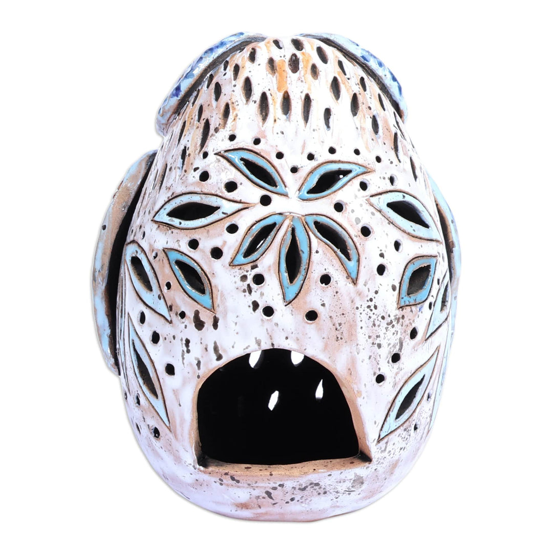 Handcrafted Painted Blue Owl-Shaped Ceramic Tealight Holder - Light Owl