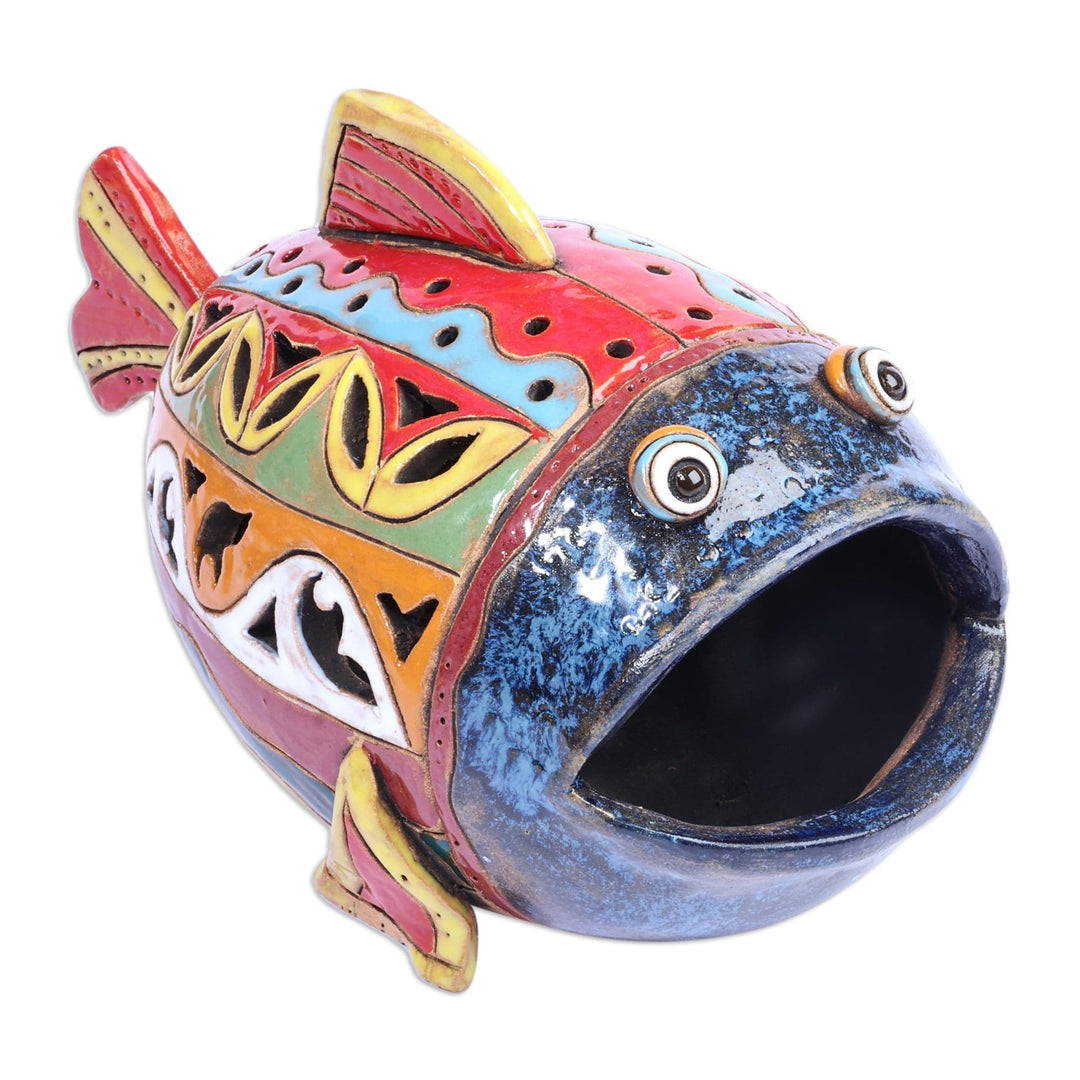 Handcrafted Multicolor Fish-Shaped Ceramic Tealight Holder - Light Fish