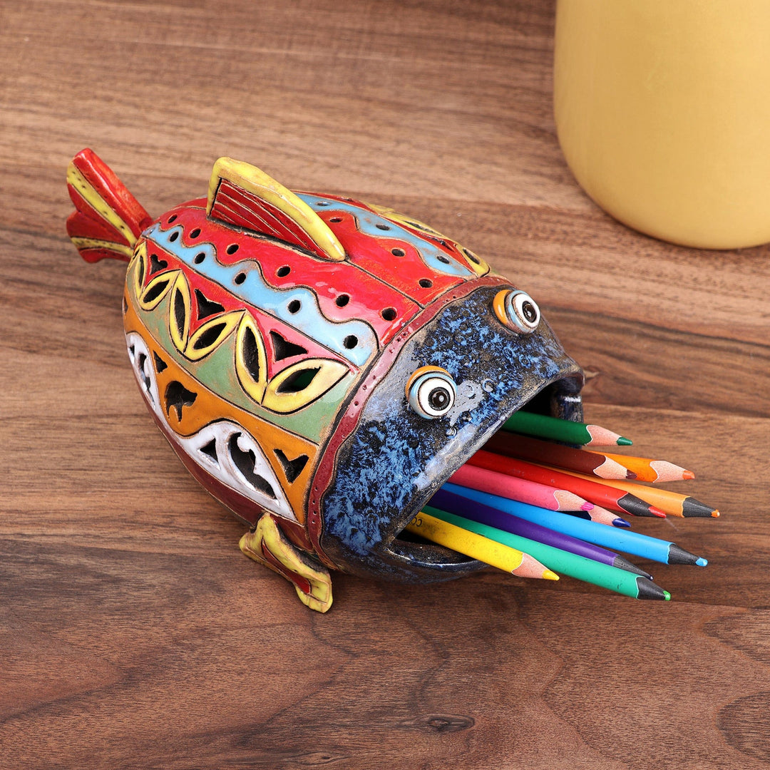 Handcrafted Multicolor Fish-Shaped Ceramic Tealight Holder - Light Fish