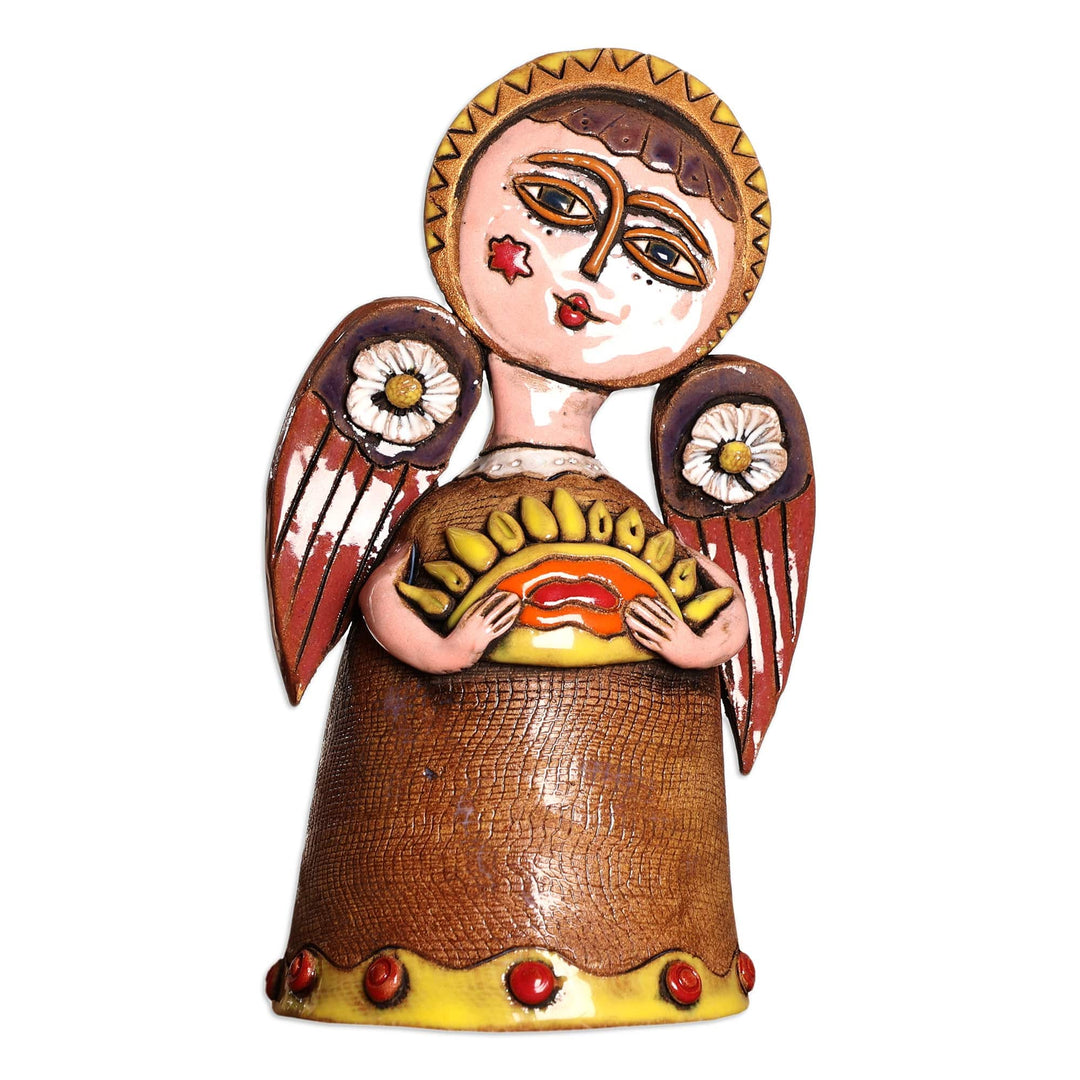 Floral Angel-Themed Handcrafted Painted Ceramic Sculpture - Blessed Spring