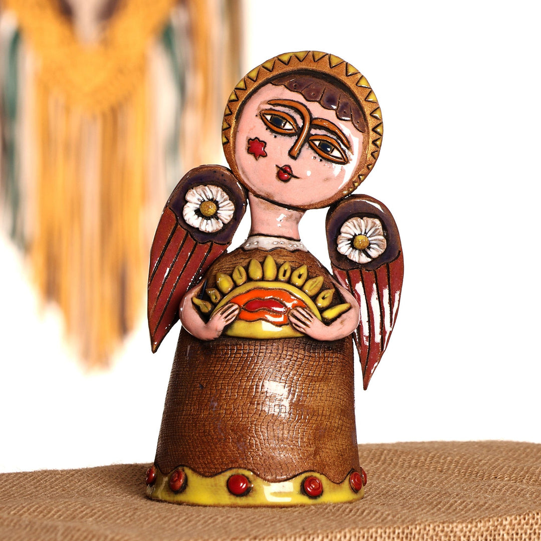 Floral Angel-Themed Handcrafted Painted Ceramic Sculpture - Blessed Spring