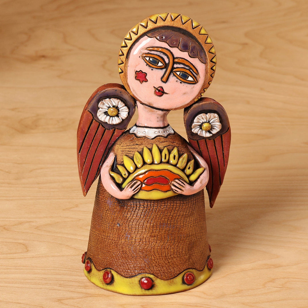 Floral Angel-Themed Handcrafted Painted Ceramic Sculpture - Blessed Spring
