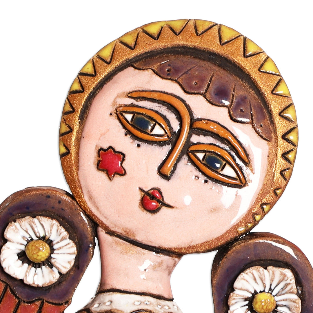 Floral Angel-Themed Handcrafted Painted Ceramic Sculpture - Blessed Spring