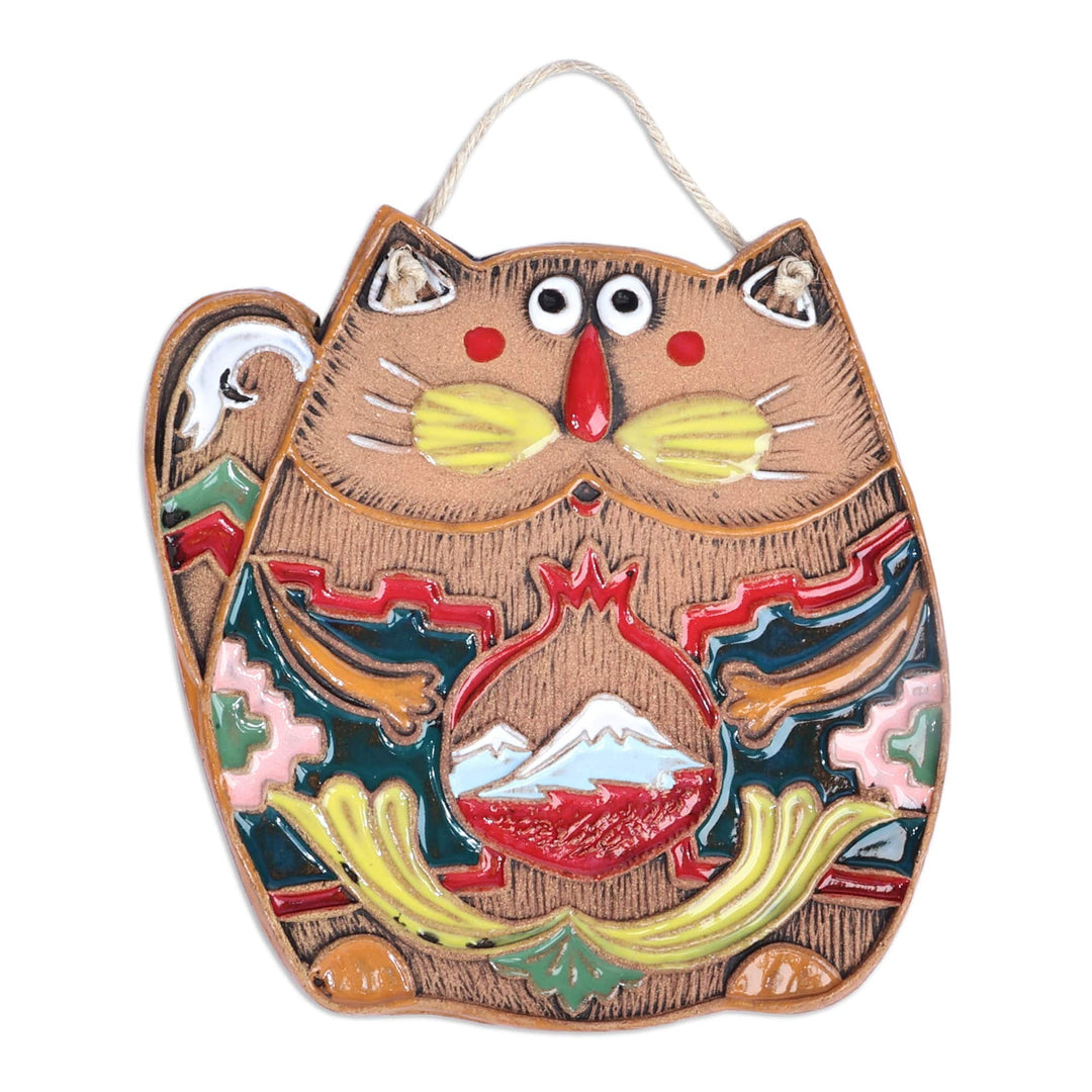 Handcrafted Whimsical Cat-Shaped Ceramic Wall Art - Traveler Cat
