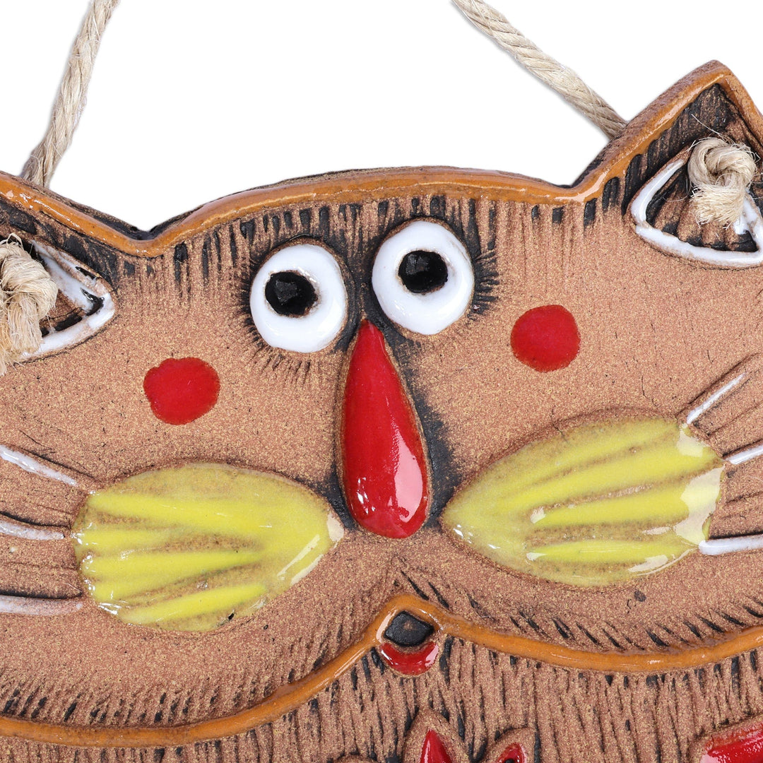 Handcrafted Whimsical Cat-Shaped Ceramic Wall Art - Traveler Cat