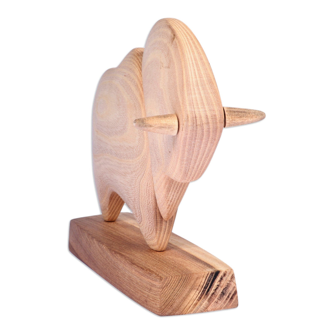 Hand-Carved Linden Wood Bull Sculpture with Base - Natural Bull