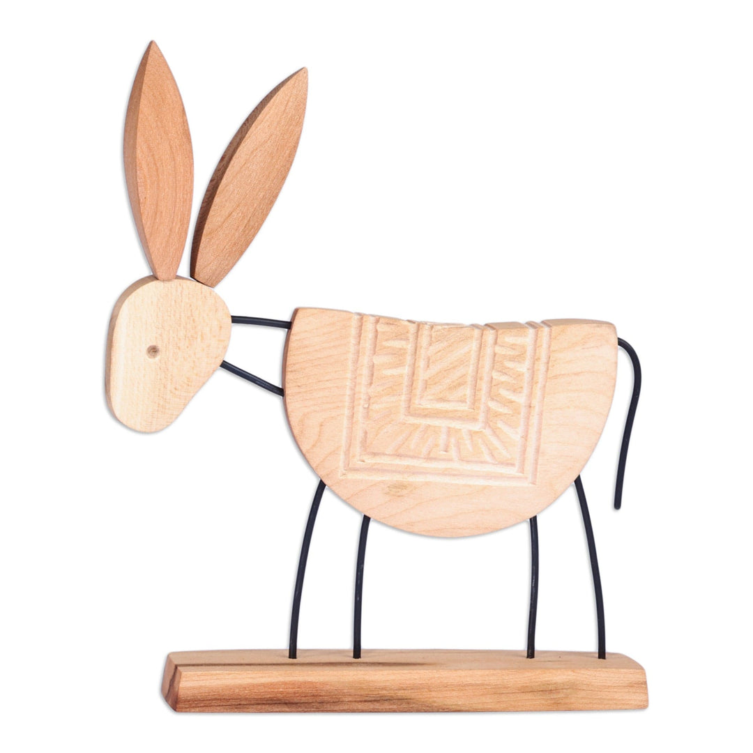 Hand-Carved Natural-Toned Linden Wood Donkey Sculpture - Donkey Nature