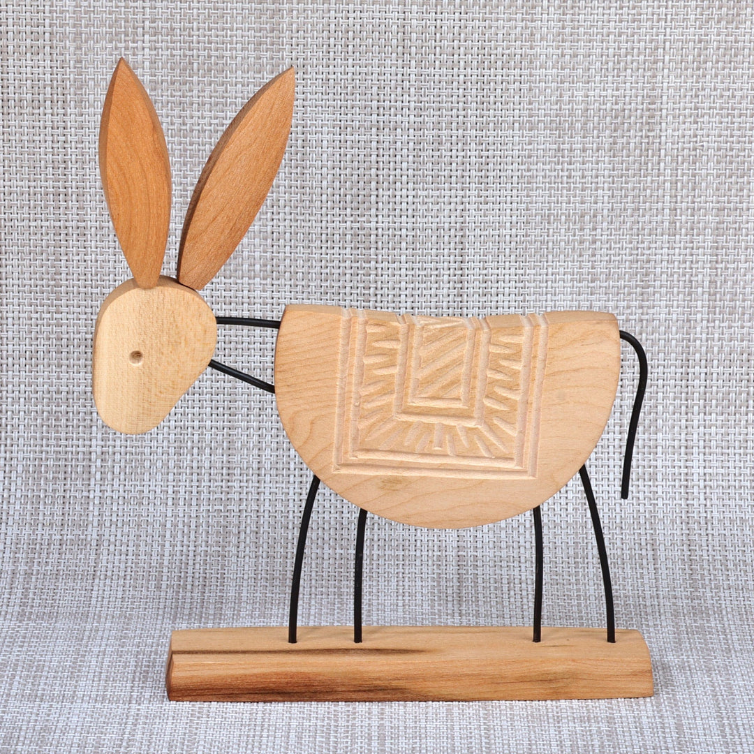 Hand-Carved Natural-Toned Linden Wood Donkey Sculpture - Donkey Nature
