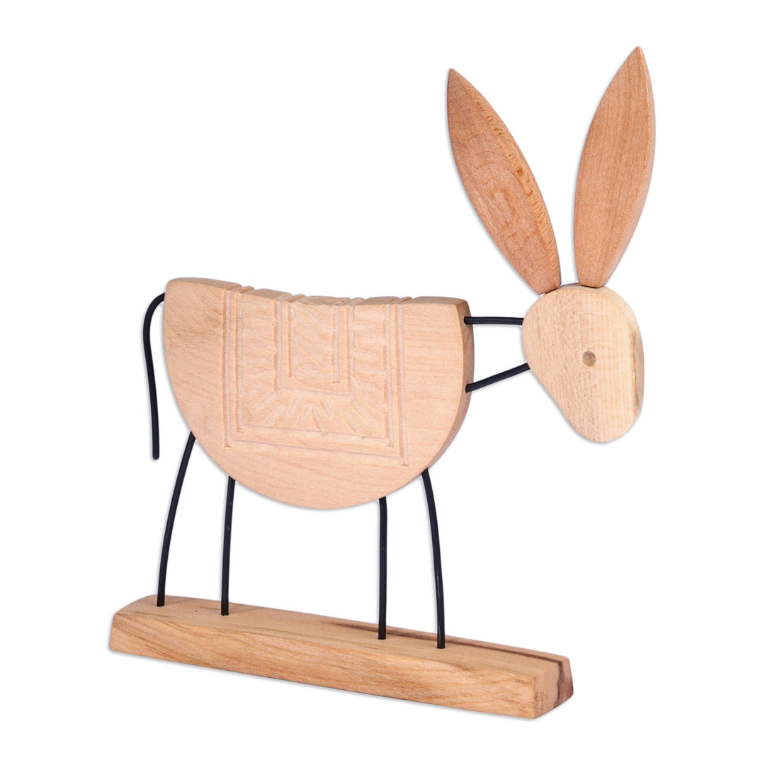 Hand-Carved Natural-Toned Linden Wood Donkey Sculpture - Donkey Nature
