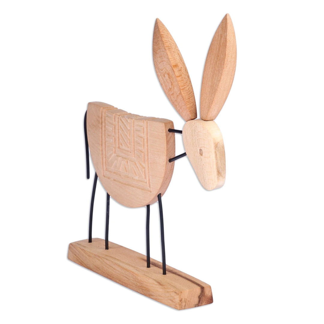 Hand-Carved Natural-Toned Linden Wood Donkey Sculpture - Donkey Nature