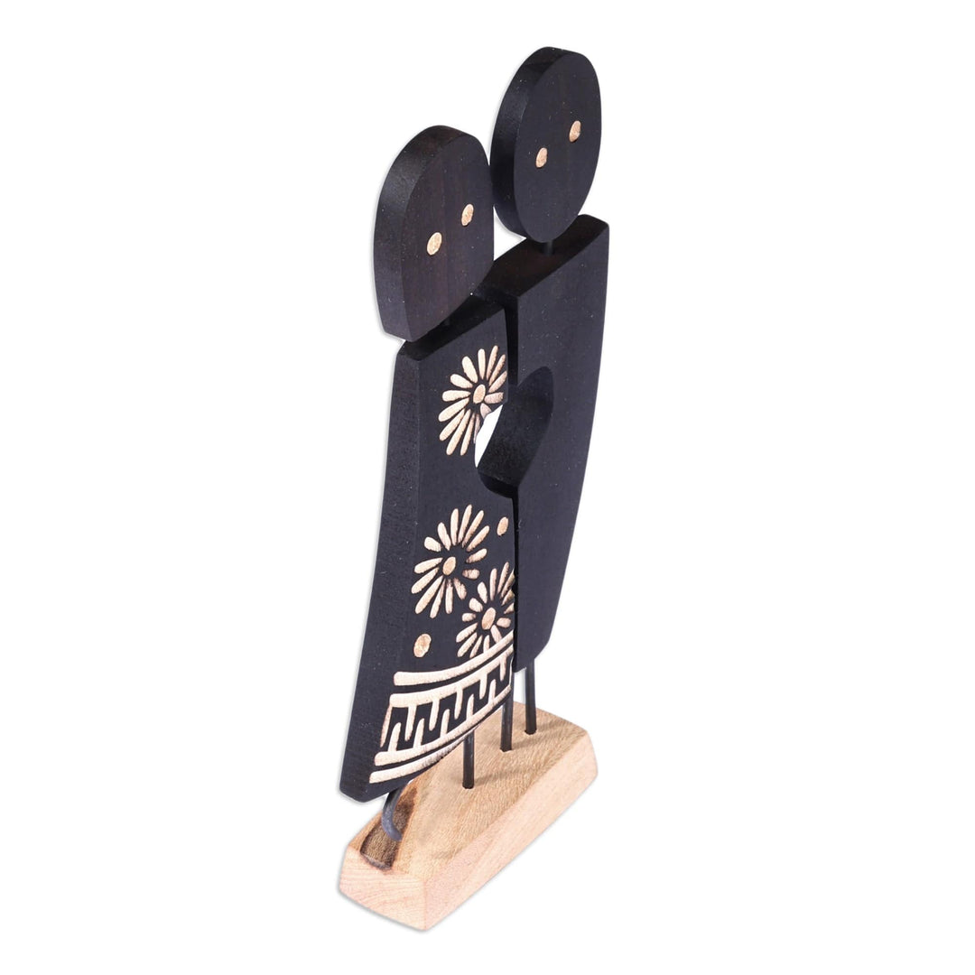 Romantic Tilia Wood and Stainless Steel Sculpture in Black - Heartfelt Reunion