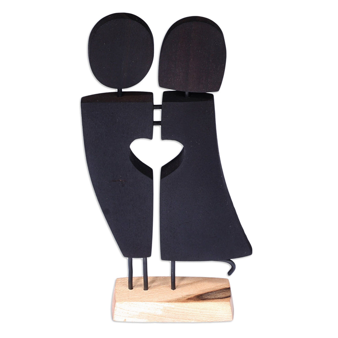 Romantic Tilia Wood and Stainless Steel Sculpture in Black - Heartfelt Reunion