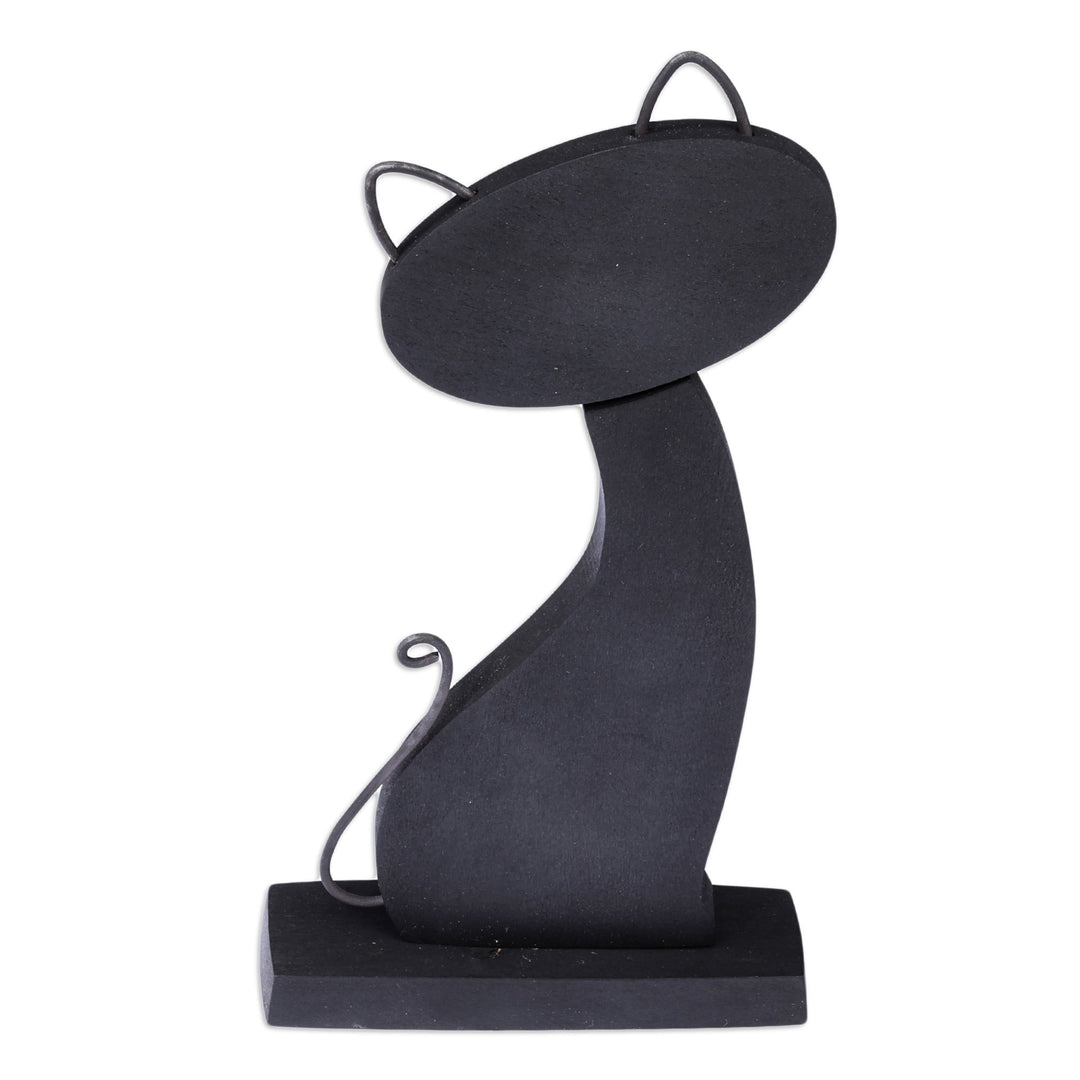 Handcrafted Tilia Wood and Stainless Steel Cat Sculpture - Miss Cat