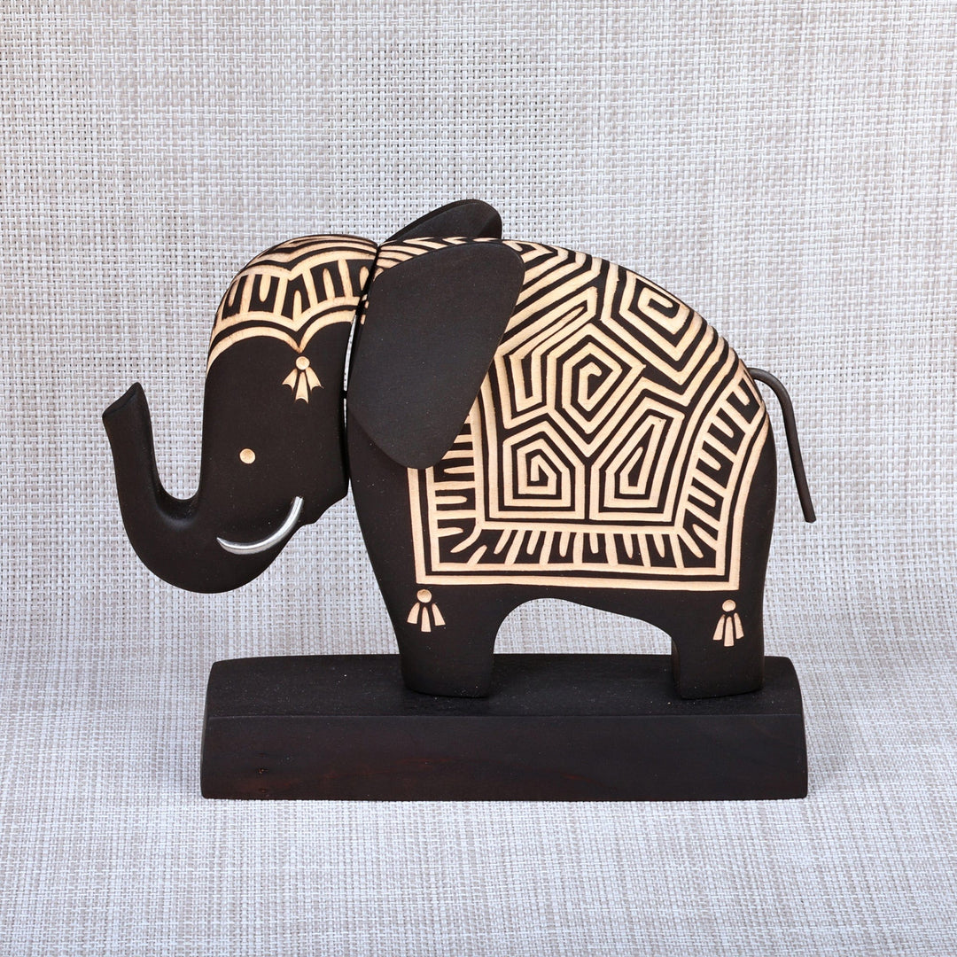 Geometric and Minimalist Black Wood Elephant Sculpture - Shadow Giant