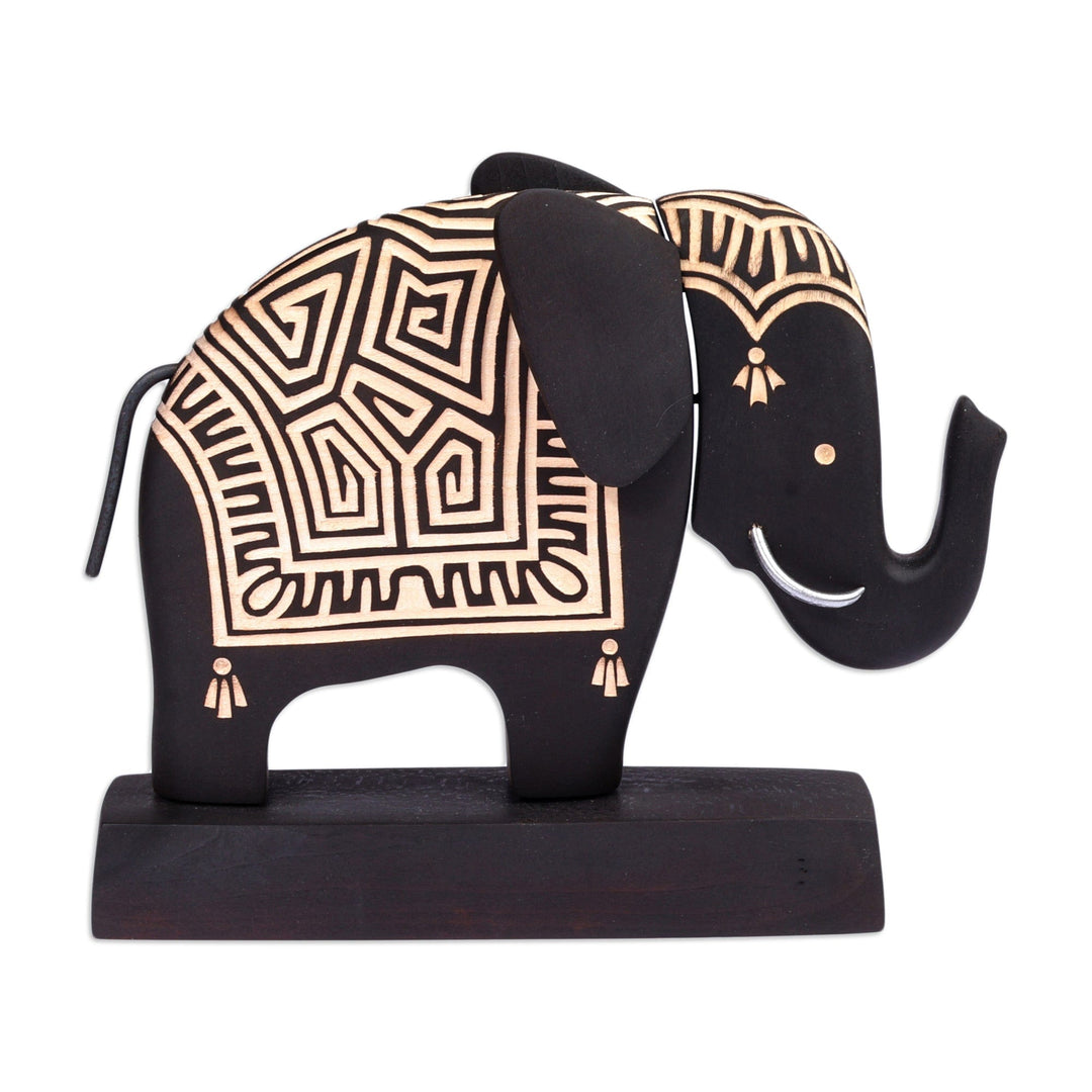 Geometric and Minimalist Black Wood Elephant Sculpture - Shadow Giant