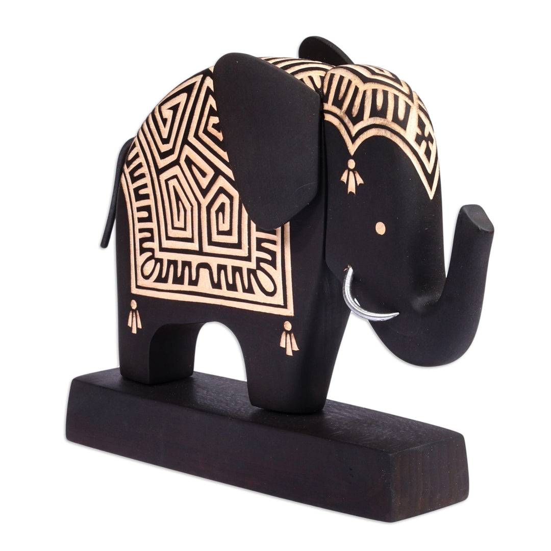 Geometric and Minimalist Black Wood Elephant Sculpture - Shadow Giant