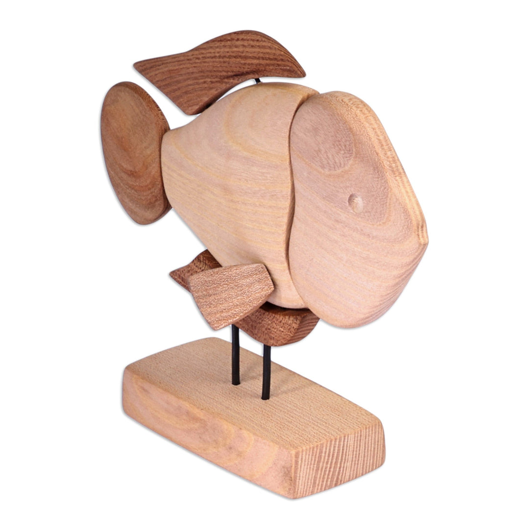 Hand-Carved Fish-Themed Linden Wood Sculpture in Natural Hue - Natural Fish