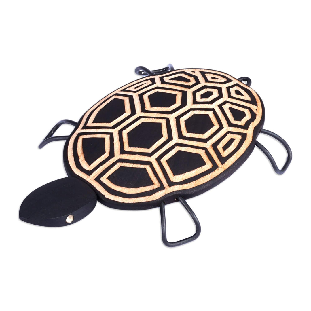 Hand-Painted Wood Turtle Sculpture with Geometric Motifs - Geometric Turtle