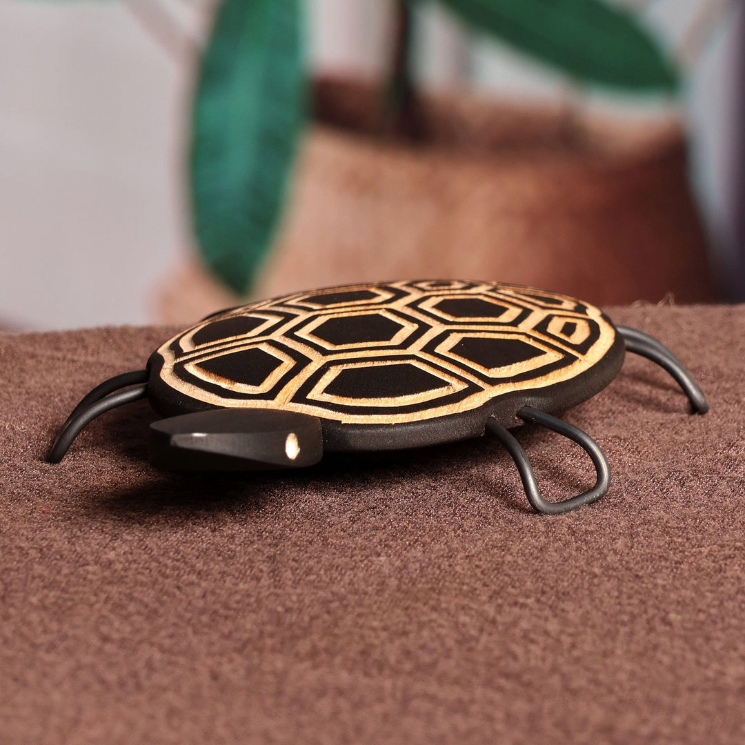 Hand-Painted Wood Turtle Sculpture with Geometric Motifs - Geometric Turtle