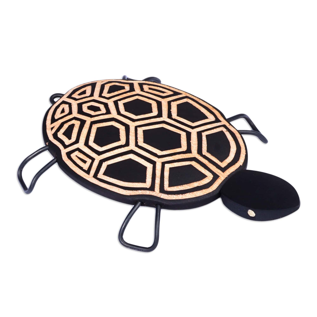 Hand-Painted Wood Turtle Sculpture with Geometric Motifs - Geometric Turtle