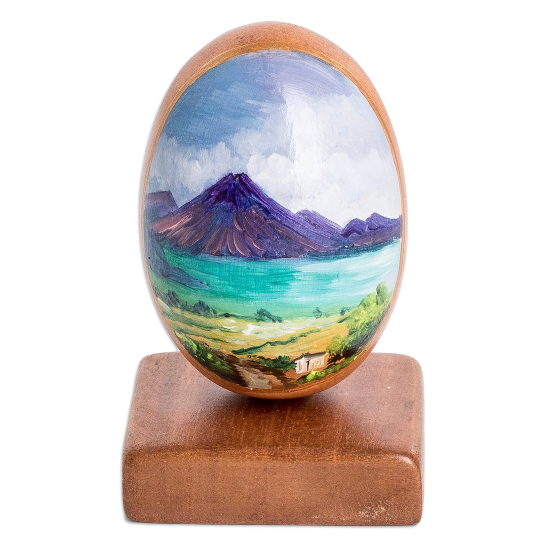 Hand-Painted Egg-Shaped Atitlan Lake Wood Decorative Accent - Atitlan Lake