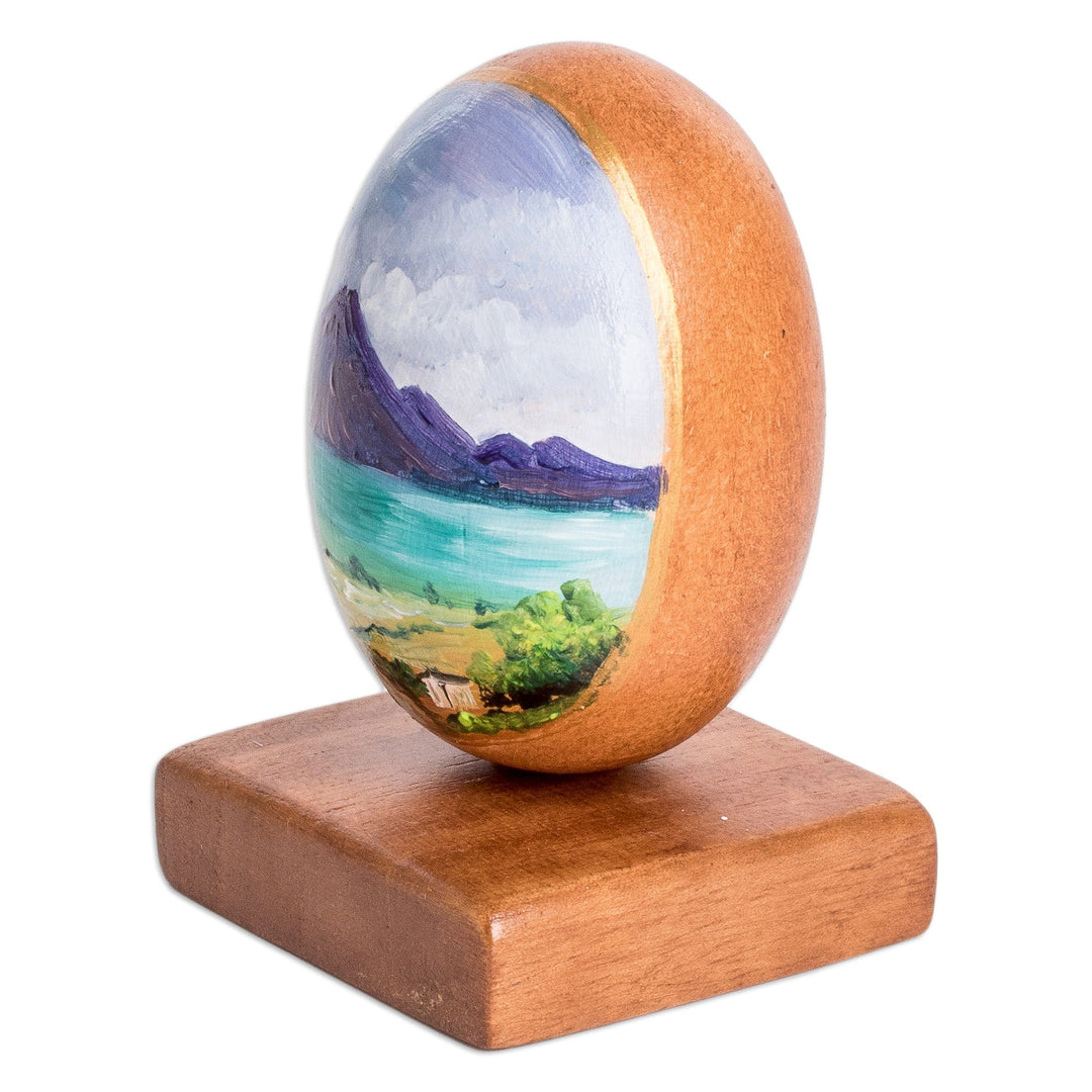 Hand-Painted Egg-Shaped Atitlan Lake Wood Decorative Accent - Atitlan Lake