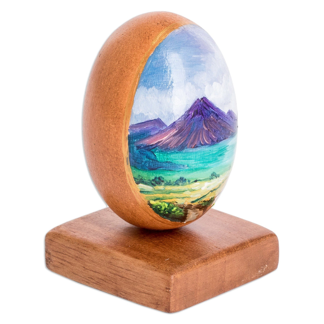 Hand-Painted Egg-Shaped Atitlan Lake Wood Decorative Accent - Atitlan Lake