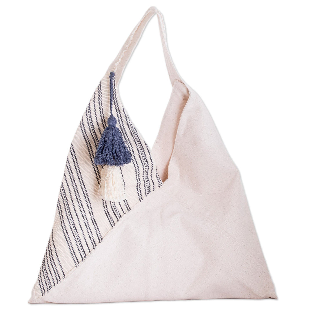 Handcrafted Eco-Friendly Ivory and Azure Cotton Shopping Bag - Natural Lines