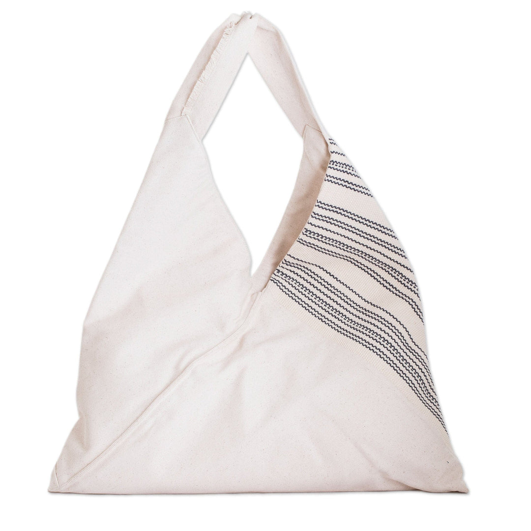 Handcrafted Eco-Friendly Ivory and Azure Cotton Shopping Bag - Natural Lines