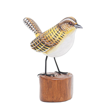 Handcrafted Suar Wood Canary Sculpture with Wooden Base - Singing Canary