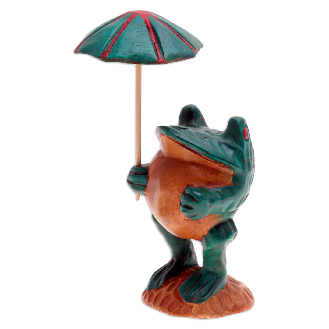 Whimsical Hand-Painted Raintree Wood Frog Sculpture - Froggy Holidays