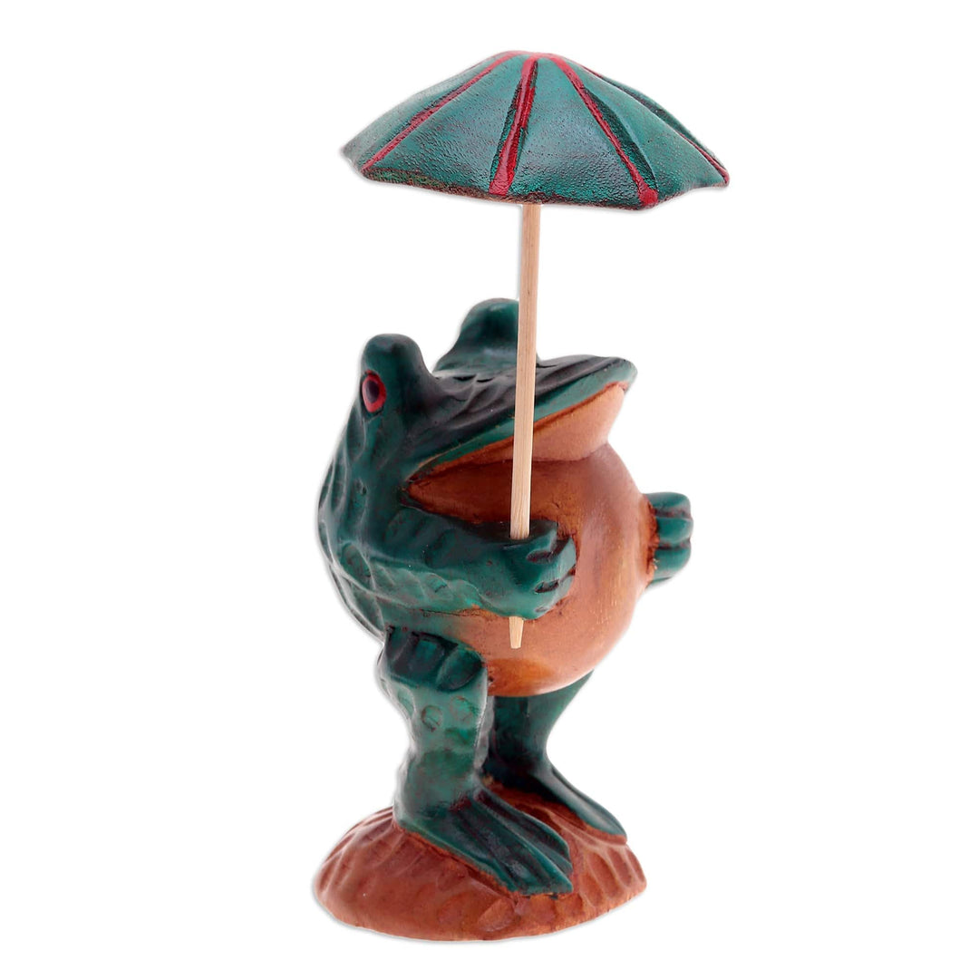 Whimsical Hand-Painted Raintree Wood Frog Sculpture - Froggy Holidays