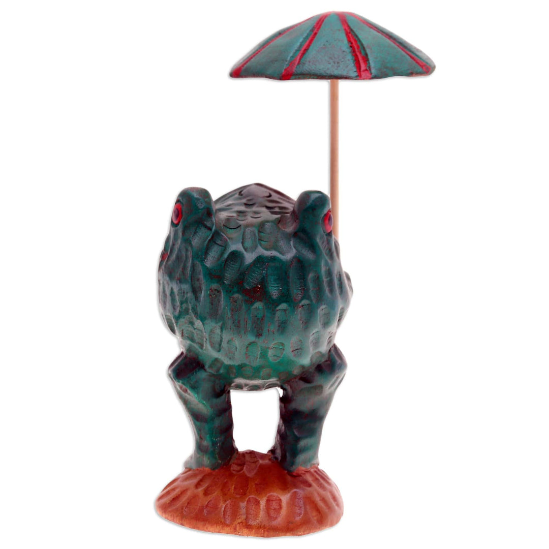 Whimsical Hand-Painted Raintree Wood Frog Sculpture - Froggy Holidays