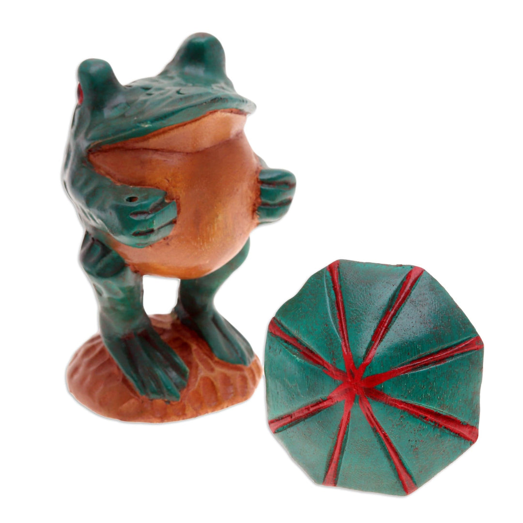 Whimsical Hand-Painted Raintree Wood Frog Sculpture - Froggy Holidays